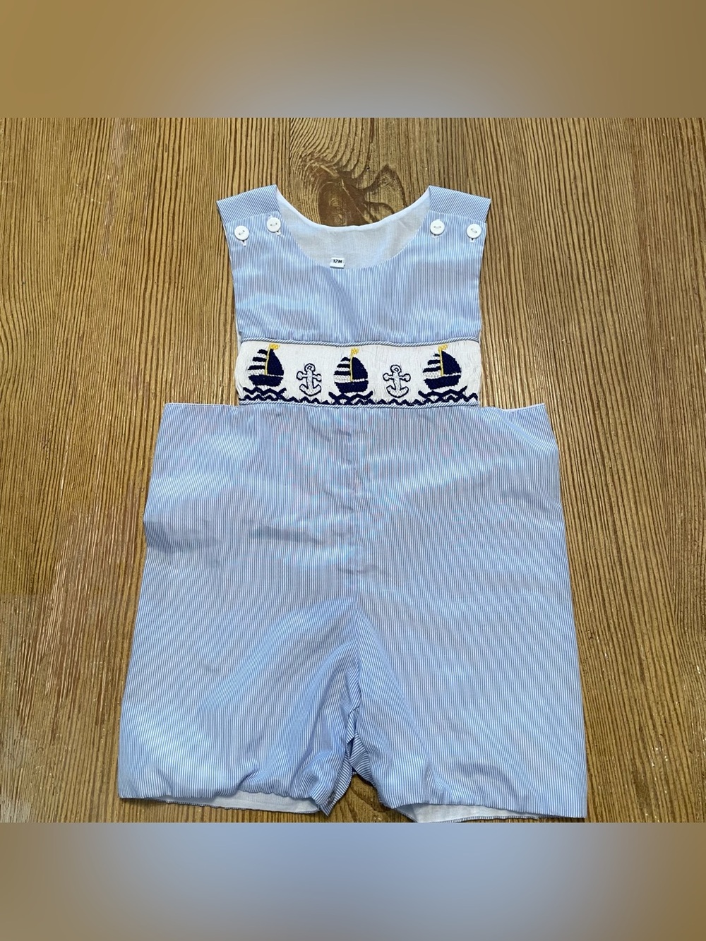 Light Blue Nautical Smocked Boys' Shortall Romper